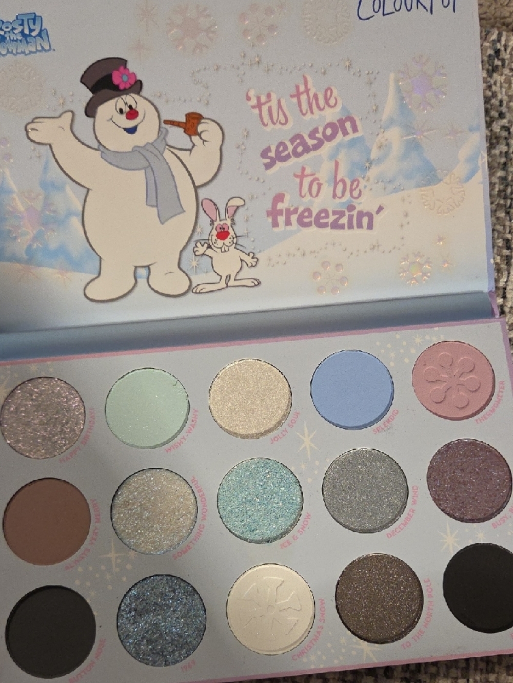 ColourPop Frosty the Snowman Holiday Palette - Pastel Blue & Pink Artwork - Picture 3 of 5